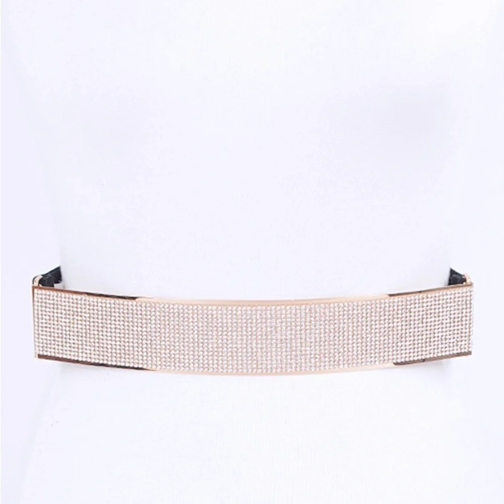 Rhinestone Metallic Plaque Elastic Statement Belt